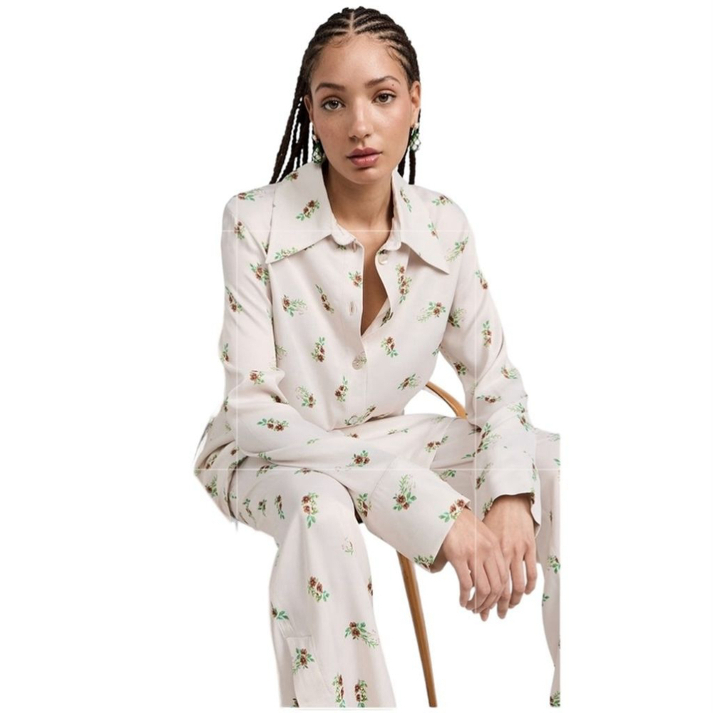SLEEPER
Blossom Printed Shirt & Pants in Beige Sz XS